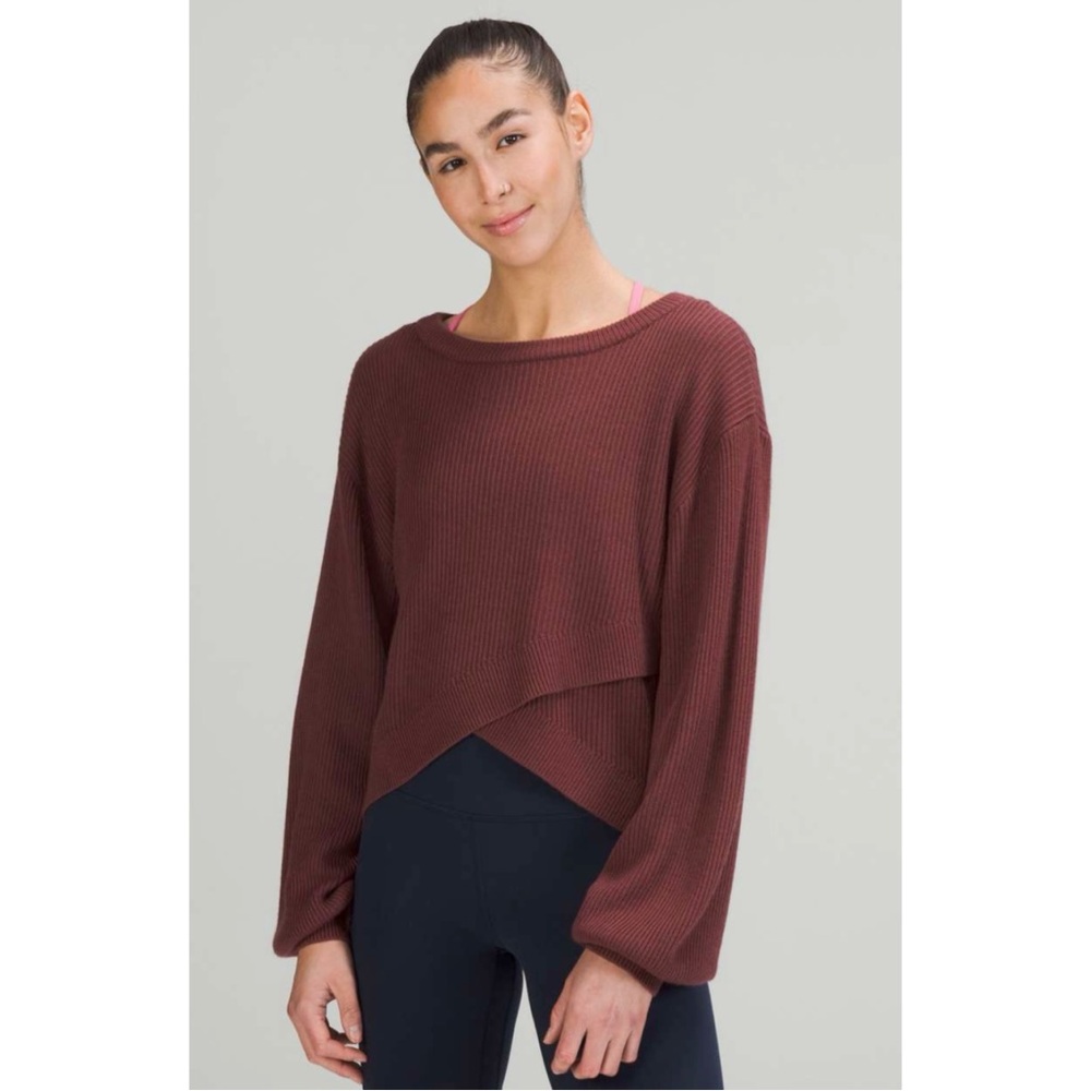 LULULEMON | Reversible Ribbed Crossover Cashmere-Blend Sweater in Smoky Red, 10